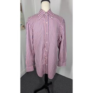 Barba Napoli Shirt Men 16.5 42 Pink Blue Striped Hand Stitched Quiet Luxury